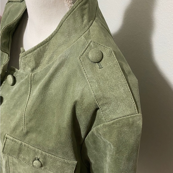 Plus Size 2X Suede Leather Jacket Olive Green Button Up Pockets EUC - Picture 5 of 16